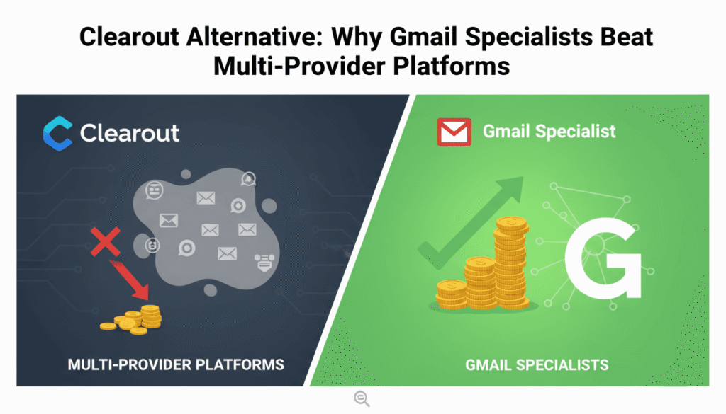 Clearout alternative specializing in Gmail delivers 3.4% higher accuracy. Save $7,203 over 3 years while verifying 99.99% of addresses correctly.
