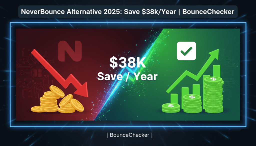 Stop paying $3k+/month for NeverBounce. Bounce Checker offers 99.99% Gmail accuracy for $597 one-time. No monthly fees. Actually unlimited. See comparison now.